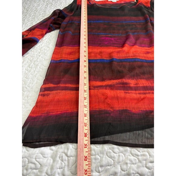 Liz Claiborne Red Black Sheer Scoop Neck Crop Sleeve Blouse size xl - Picture 4 of 7